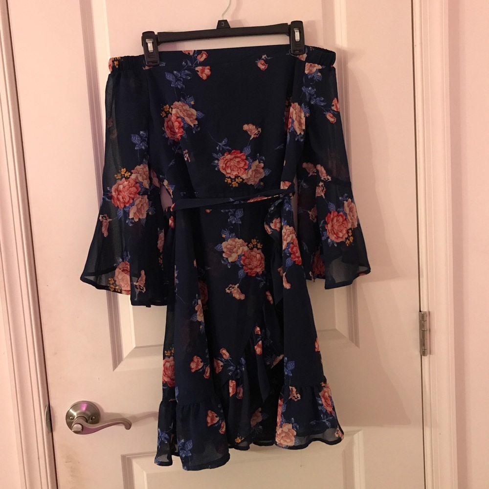Off shoulder Blue and pink flower dress